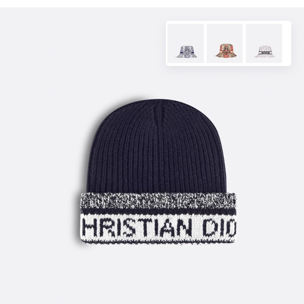Dior D-White Beanie in Navy Blue Wool and Cashmere Knit